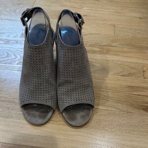 Adam Tucker Gray Perforated Peep-Toe Heels